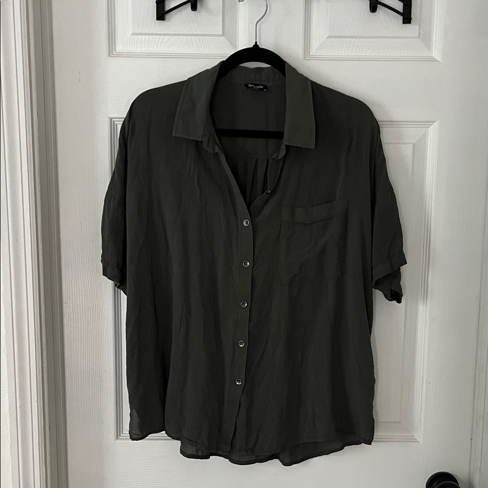 Women’s Dark Green Button-Up Blouse